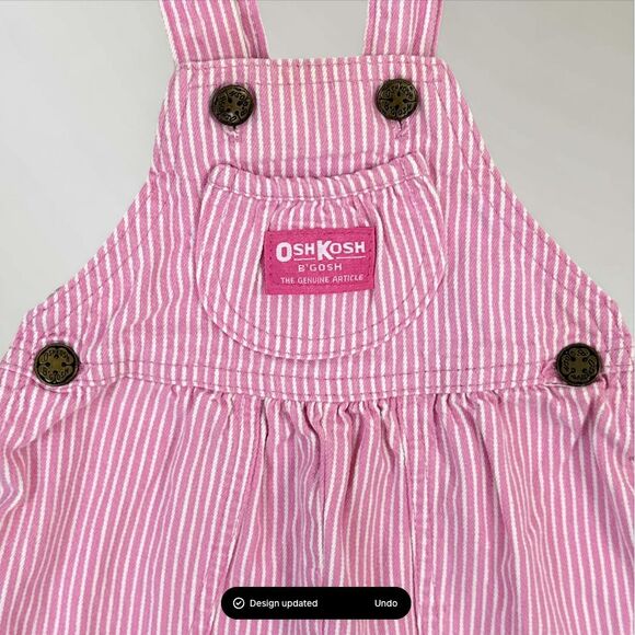 Vtg Baby B'gosh by Oshkosh Overalls Pink White Striped Made in USA Size 6-9 Mo - Picture 2 of 9